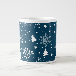 Caneca De Café Grande Árvores de Natal Azuis e Brancas, Flocos de Neve d