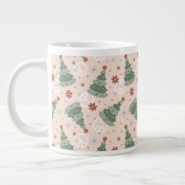 Caneca De Café Grande Árvores de Natal e Sinais de Paz (Esquerda)