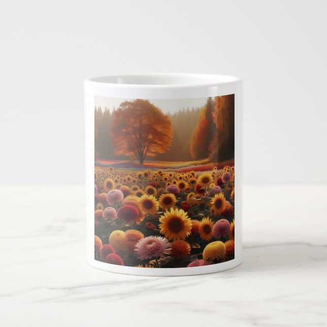 Caneca De Café Grande Árvores de outono/campo com mães (Frente)
