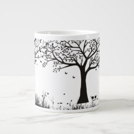 Caneca De Café Grande Árvores Negras num Fundo Branco