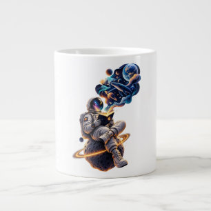 Caneca De Café Grande Astronauta Cósmico Lendo Aventura Espacial