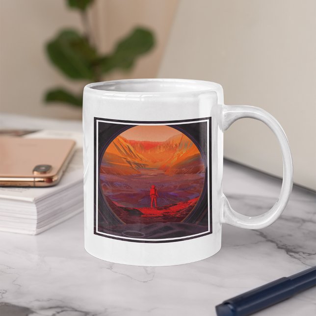 Caneca De Café Grande Astronauta Em Marte (Mug on table)