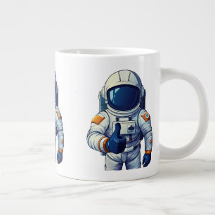 Caneca De Café Grande astronauta em traje espacial mostrando polegar par