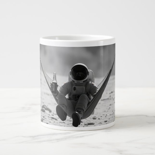 Caneca De Café Grande Astronauta na lua com cerveja (Frente)