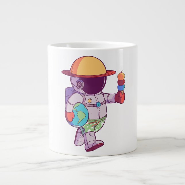 Caneca De Café Grande Astronauta, Planetas Divertidos (Frente)