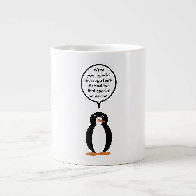 Caneca De Café Grande Aterro de Aniversário Falando Sra. Penguin Persona (Frente)