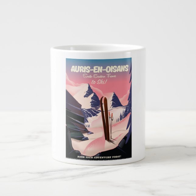 Caneca De Café Grande AURIS-EN-OISANS França ski poster (Frente)