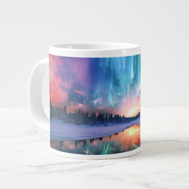 Caneca De Café Grande Aurora Boreal, Luzes do Norte, (Frente Esquerda)