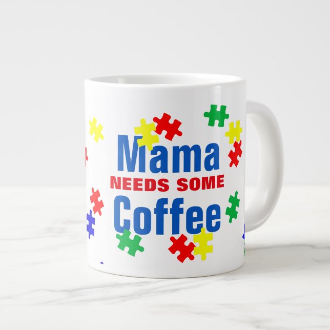 Caneca De Café Grande Autismo Mama - Jumbo Mug (Frente Esquerda)