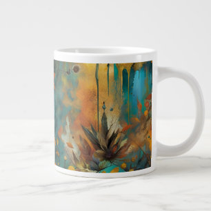 Caneca De Café Grande Autumn Harvest Teal Rust Abstrato Dourado