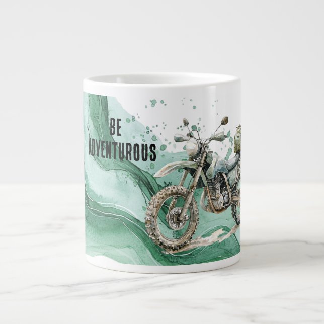 Caneca De Café Grande Aventura de Motocicleta Verde (Frente)