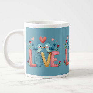 Caneca De Café Grande Aves Com Amor Whimsical Pastel Cottagecore Art
