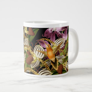 Caneca De Café Grande Aves de Capoeira, Flores de Orquídeas Jumbo Mug
