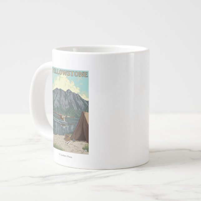 Caneca De Café Grande Avião e Pesca Bush - Nacional Yellowstone (Frente Esquerda)