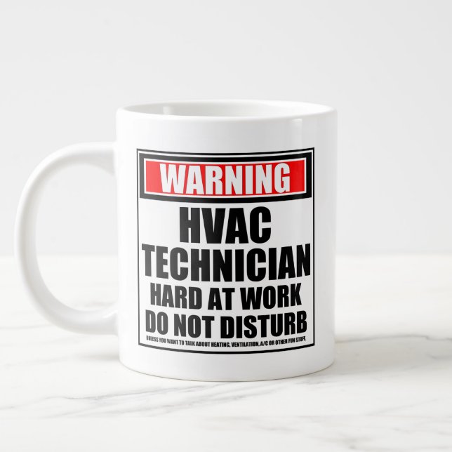 Caneca De Café Grande Aviso ao Duro Técnico HVAC no Trabalho (Esquerda)