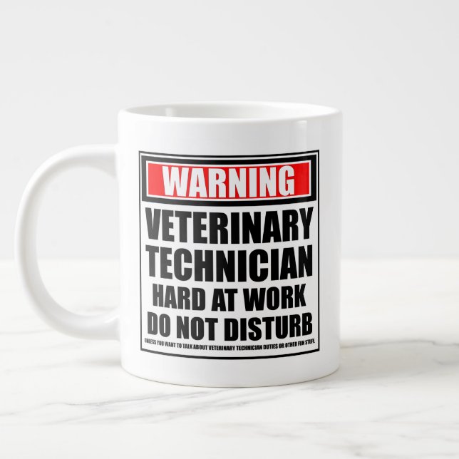 Caneca De Café Grande Aviso ao Duro Técnico Veterinário no Trabalho (Esquerda)