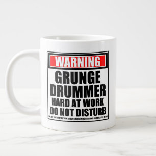 Caneca De Café Grande Aviso Duro De Drummer Grunge No Trabalho Não Inco