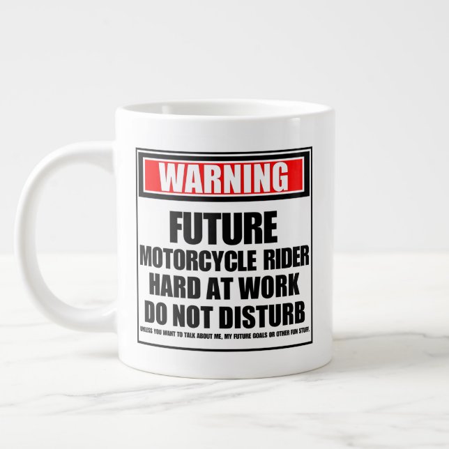 Caneca De Café Grande Aviso sobre o futuro Duro do motociclo no trabalho (Esquerda)