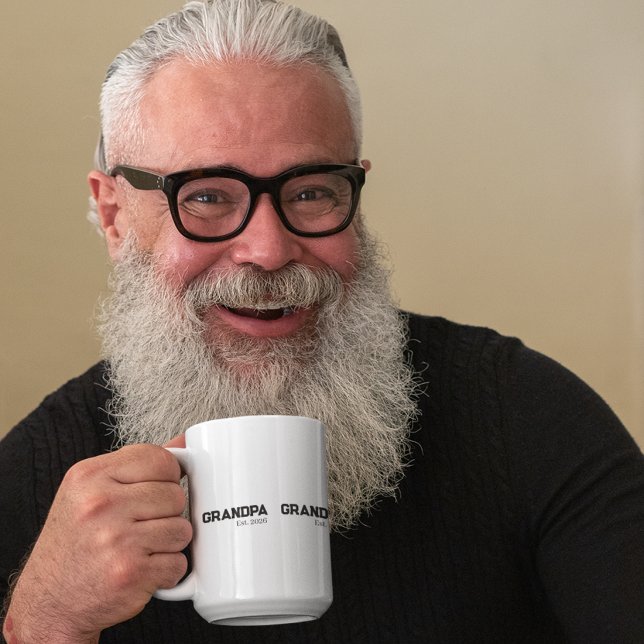 Caneca De Café Grande Avô Fundado texto preto ano est. dois tons (Criador carregado)