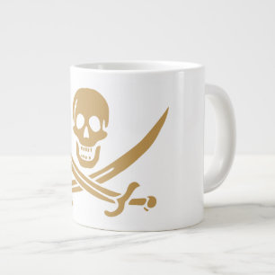 Caneca De Café Grande Aztec Dourado Crânio e Cutlass Pirata Calico Jack