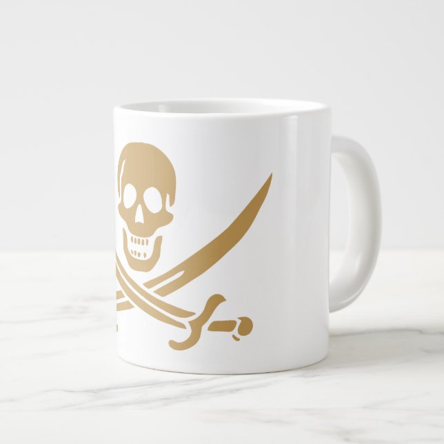 Caneca De Café Grande Aztec Dourado Crânio e Cutlass Pirata Calico Jack (Frente Esquerda)