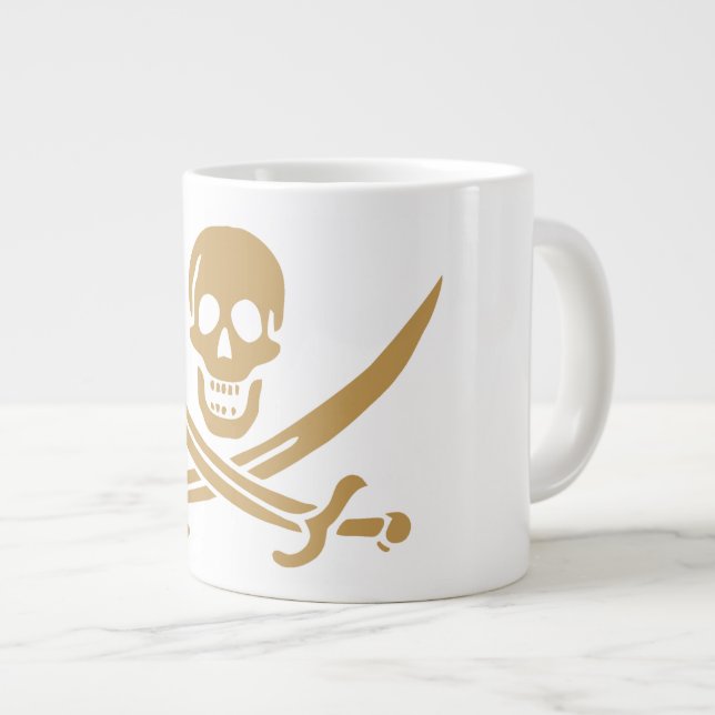 Caneca De Café Grande Aztec Dourado Crânio e Cutlass Pirata Calico Jack (Frente Esquerda)