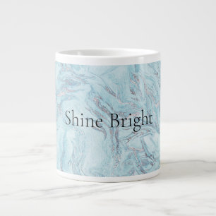 Caneca De Café Grande Azul Aqua Silver Marble Swirls