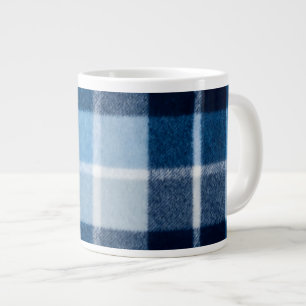 Caneca De Café Grande Azul Branco Aconchegante Flanela Xadrez