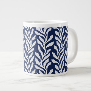 Caneca De Café Grande Azul Marinho Costeiro Moderno Orgânico Algas Marin
