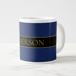 Caneca De Café Grande Azul Marinho & Nome Sobrenome Dourado ou Negócio