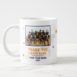 Caneca De Café Grande Azul Obrigado Treinador Nome da Equipe e Foto da E