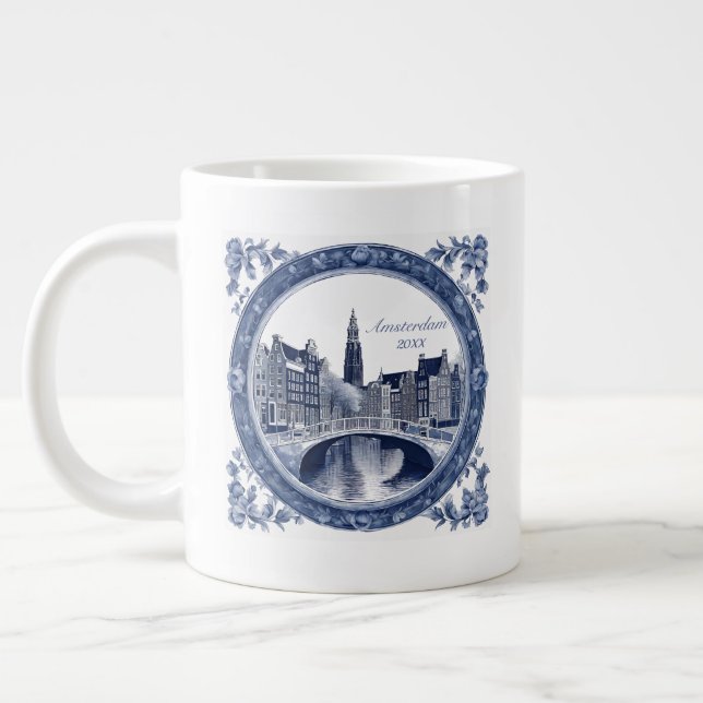 Caneca De Café Grande Azul Personalizado Delft Amsterdã Lembrança (Esquerda)
