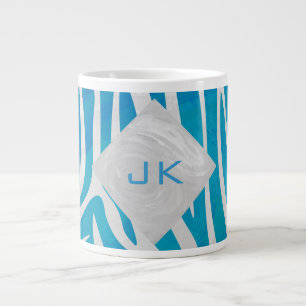 Caneca De Café Grande Azul Zebra e Branco com Monograma