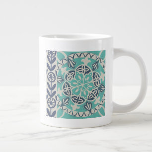 Caneca De Café Grande Azulejo Batik Azul I
