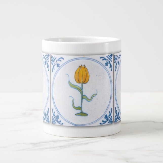 Caneca De Café Grande Azulejo Branco Azul Tulip Faux Coffee Mug (Frente)