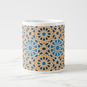 Caneca De Café Grande Azulejo Geométrico Marroquino & Padrão Laranja