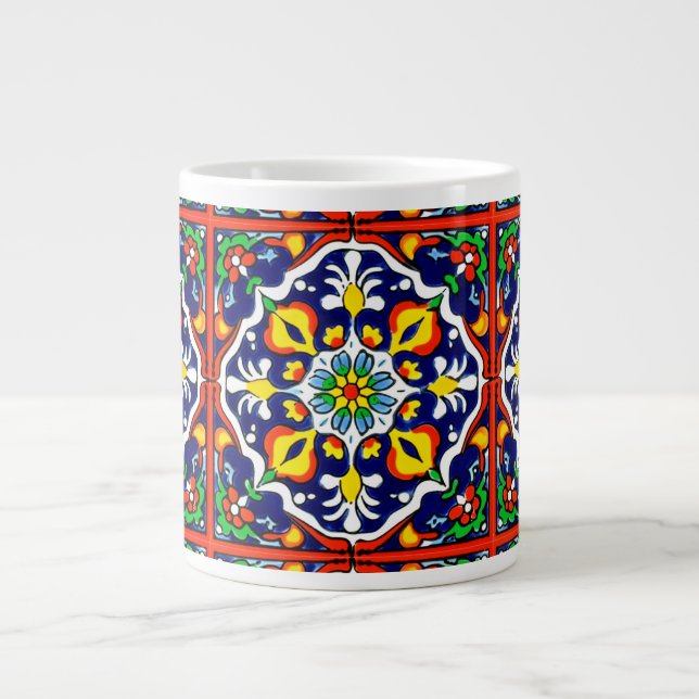 Caneca De Café Grande Azulejo mexicano Talavera Terracotta nº 3 (Frente)