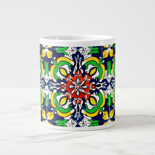 Caneca De Café Grande Azulejo mexicano Talavera Terracotta nº 7 (Frente)