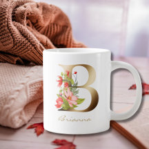 B - Letra Monograma Dourado | Floral Verde Laranja
