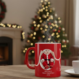 Caneca De Café Grande Baby's First Christmas Photo Red Coffee Mug