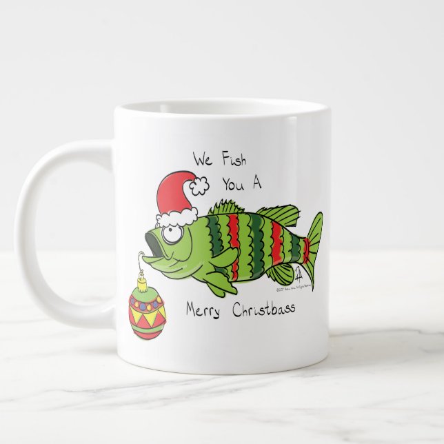 Caneca De Café Grande Baixo Natal Engraçado Pesca Peixe Cartoon (Esquerda)