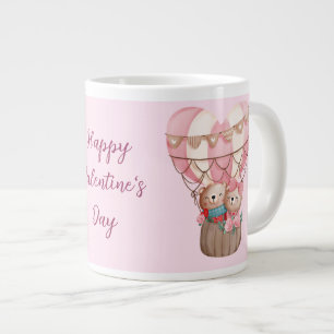 Caneca De Café Grande Balão de ar quente com ursinho de Dia de os namora