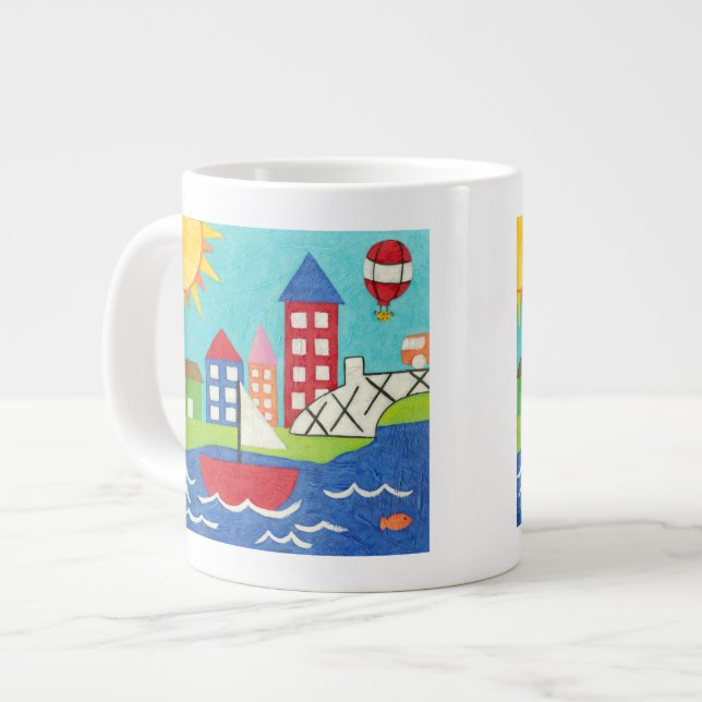 Caneca De Café Grande Balão de vela e ar quente com paisagem urbana (Frente Esquerda)