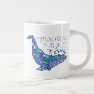 Caneca De Café Grande Baleia Aquarela - Amor tão grande quanto o oceano