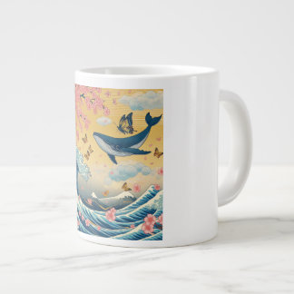 Caneca De Café Grande Baleia Celestial entre Cerejeiras – Arte IA