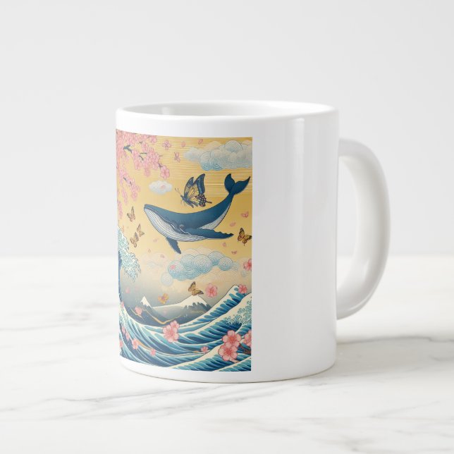 Caneca De Café Grande Baleia Celestial entre Cerejeiras – Arte IA (Frente Esquerda)