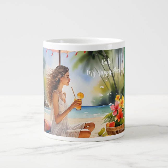 Caneca De Café Grande Bali, meu lugar feliz (Frente)