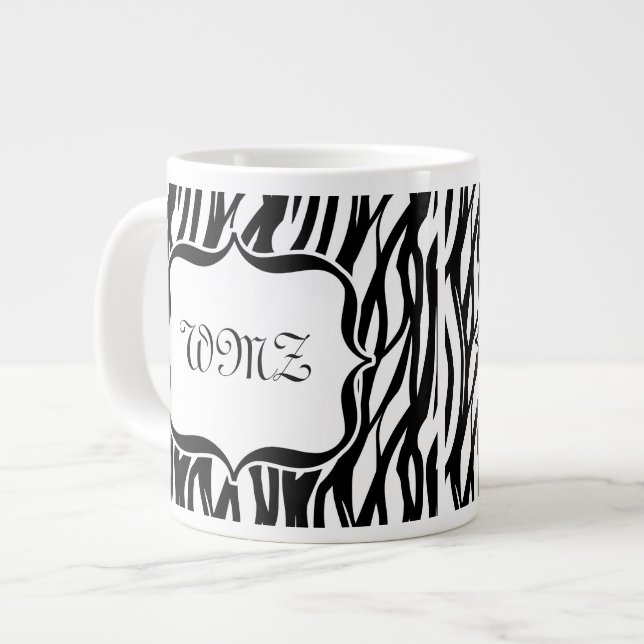 Caneca De Café Grande Bandas de Zebra Pretas e Brancas Personalizadas (Frente Esquerda)