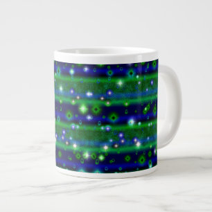 Caneca De Café Grande Bandas verdes azuis com estrelas e gotas de chuva