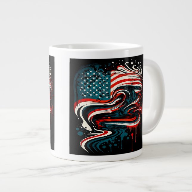Caneca De Café Grande Bandeira abstrato americana Jumbo Mug (Frente Esquerda)